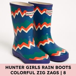 Hunter Kids Rain Boots Rubber Zigzag Chevron Multicolor Waterproof Size 8